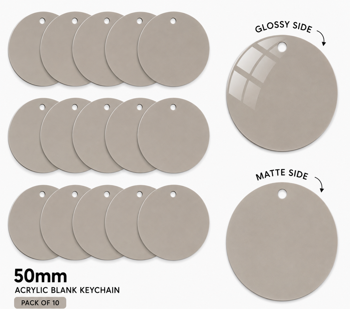 Acrylic Keychain Blanks - Round 50mm (pack of 10) - KHAKI