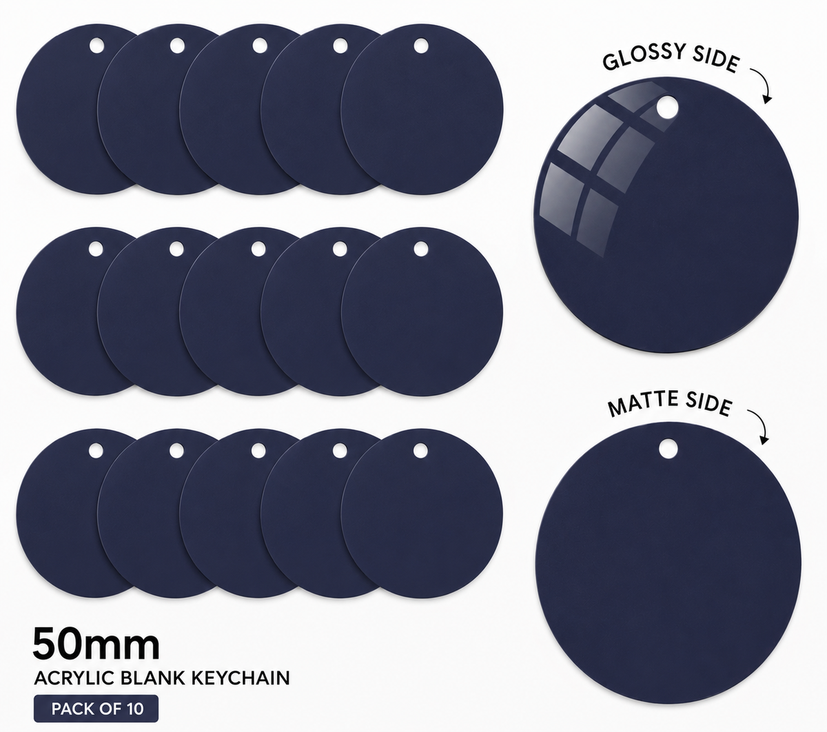 Acrylic Keychain Blanks - Round 50mm (pack of 10) - MIDNIGHT NAVY