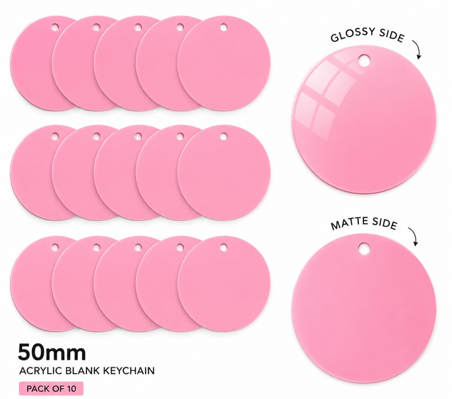 Acrylic Keychain Blanks - Round 50mm (pack of 10) - FAIRY PINK